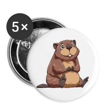 Biber für einen Biberliebhaber Naturschützer - Buttons groß 56 mm (5er Pack) - Weiß - Vorne