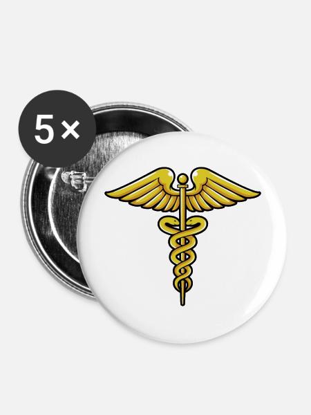 Caduceus Hermesstab - Buttons groß 56 mm (5er Pack) - Weiß