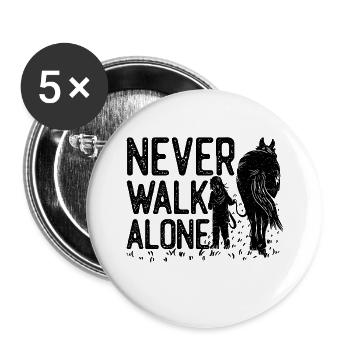 Pferd - Never walk alone - Buttons groß 56 mm (5er Pack) - Weiß - Vorne