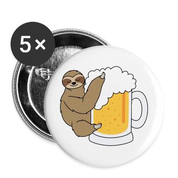 Faultier mit Bier - Buttons groß 56 mm (5er Pack) - Weiß - Vorne