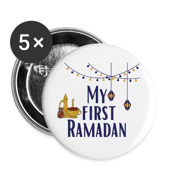 My first Ramadan-Baby/ 1. Eid /Muslim /Islam/Allah - Buttons groß 56 mm (5er Pack) - Weiß - Vorne