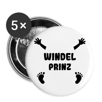Windelprinz lustiger Babystrampler Geburt - Buttons groß 56 mm (5er Pack) - Weiß - Vorne
