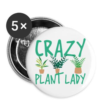 Funny Gardening Botanical Crazy Plant Lady - Lot de 5 grands badges (56 mm) - blanc - Devant