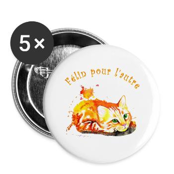 Red cat, Feline for the other - Buttons large 2.2''/56 mm (5-pack) - white - Front