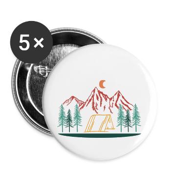 Camping Berge Nacht Zelt Natur Outdoor Abenteuer - Buttons groß 56 mm (5er Pack) - Weiß - Vorne