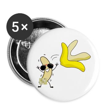 Banana Striptease - Banana naked funny striptease - Buttons groß 56 mm (5er Pack) - Weiß - Vorne