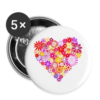 BLUMEN HERZ - Buttons groß 56 mm (5er Pack) - Weiß - Vorne
