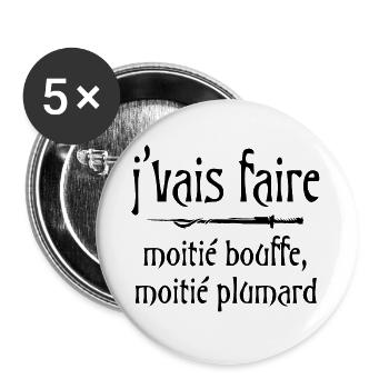 J'vais faire moitié bouffe moitié plumard Citation - Lot de 5 grands badges (56 mm) - blanc - Devant