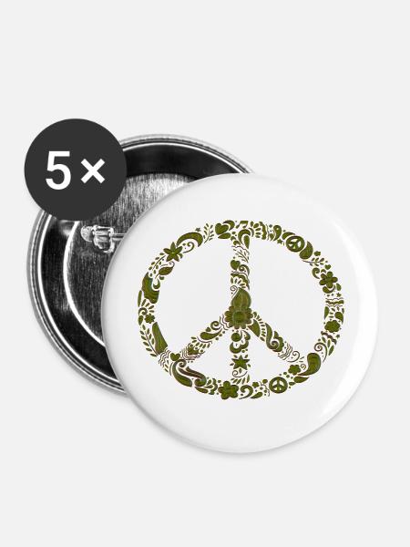 Peace - Buttons groß 56 mm (5er Pack) - Weiß