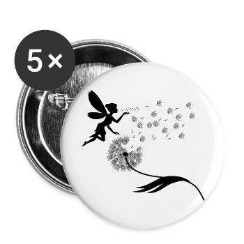 Butterfly design pustflowers meadow heart fairies - Buttons large 2.2''/56 mm (5-pack) - white - Front