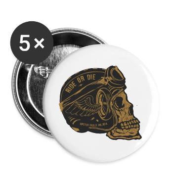 skull skull helmet biker wing wheel - Buttons large 2.2''/56 mm (5-pack) - white - Front