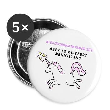 Glitzer Einhorn - Buttons groß 56 mm (5er Pack) - Weiß - Vorne