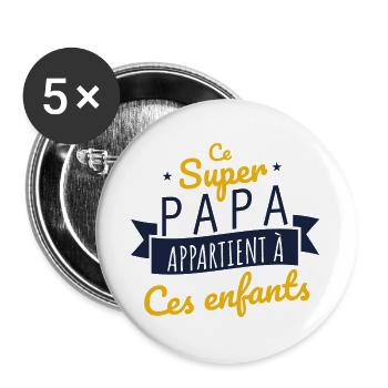 Super papa enfants cadeau - Lot de 5 grands badges (56 mm) - blanc - Devant