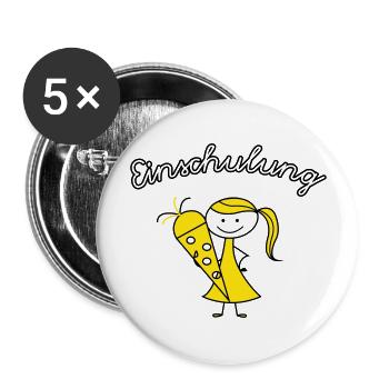 einschulung mädchen - Buttons groß 56 mm (5er Pack) - Weiß - Vorne