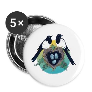 Magpie Family - Buttons large 2.2''/56 mm (5-pack) - white - Front