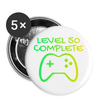 50. Geburtstag Level 50 Complete - Buttons groß 56 mm (5er Pack) - Weiß - Vorne