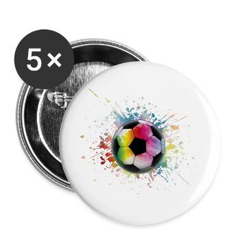 Fußball Regenbogen Bunter Ball - Buttons groß 56 mm (5er Pack) - Weiß - Vorne