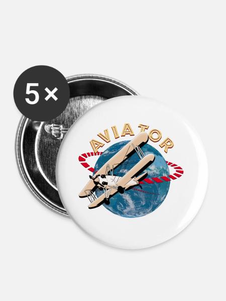 Pilot von Flugzeugen - Buttons groß 56 mm (5er Pack) - Weiß