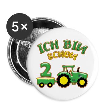 2 Jahre alt 2 Geburtstag Traktor Ich bin schon 2 - Buttons groß 56 mm (5er Pack) - Weiß - Vorne