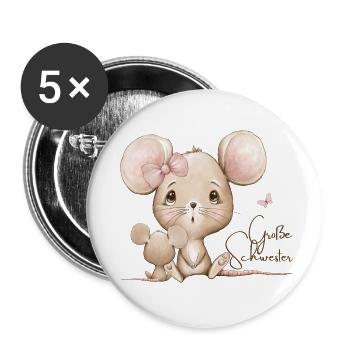 Große Schwester Maus - Buttons groß 56 mm (5er Pack) - Weiß - Vorne