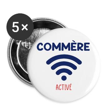 Phrase drôle Commère activé - Lot de 5 grands badges (56 mm) - blanc - Devant