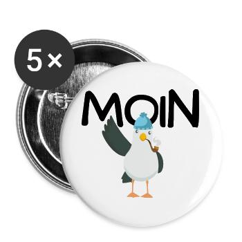 Moin Nordsee Ostsee Anker Lustiger Spruch Urlaub - Buttons groß 56 mm (5er Pack) - Weiß - Vorne