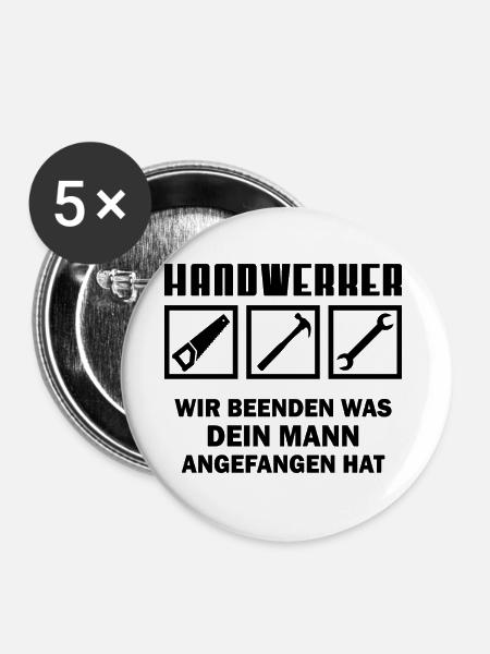 Handwerker Geschenk Zimmerer Zimmermann - Buttons groß 56 mm (5er Pack) - Weiß