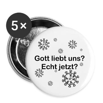 gott liebt uns corona schwarz - Buttons groß 56 mm (5er Pack) - Weiß - Vorne