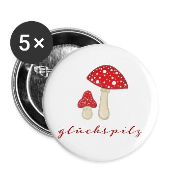 Glückspilz Rotpilz Duo - Buttons groß 56 mm (5er Pack) - Weiß - Vorne