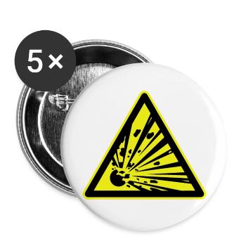 Explosief Waarschuwing, Sprengstoffwarnung - Buttons groß 56 mm (5er Pack) - Weiß - Vorne