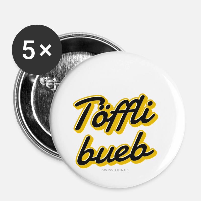 Töfflibueb Swiss Things - Buttons groß 56 mm (5er Pack) - Weiß