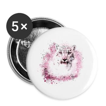 léopard des neiges, chat, léopard, blanc, chat sauvage - Lot de 5 grands badges (56 mm) - blanc - Devant
