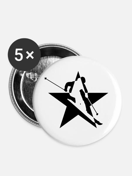 Ski Skiing Après-Ski - Buttons groß 56 mm (5er Pack) - Weiß