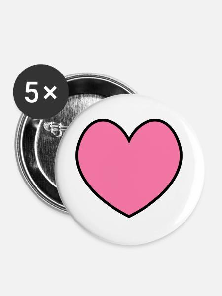Herz rosa black outline - Buttons groß 56 mm (5er Pack) - Weiß