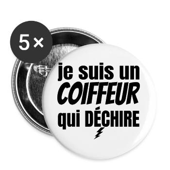 coiffeur qui déchire - Lot de 5 grands badges (56 mm) - blanc - Devant