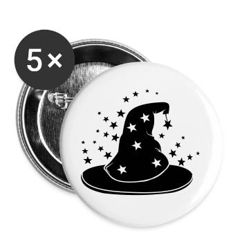 Magischer Zaubererhut mit Sternen - Buttons groß 56 mm (5er Pack) - Weiß - Vorne