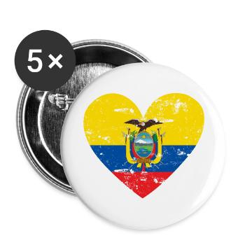 Flaggenherz Ecuador Flagge - Buttons groß 56 mm (5er Pack) - Weiß - Vorne