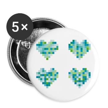 Cœurs 4 pixels - couleurs pastel néon - bleu - vert - Lot de 5 grands badges (56 mm) - blanc - Devant