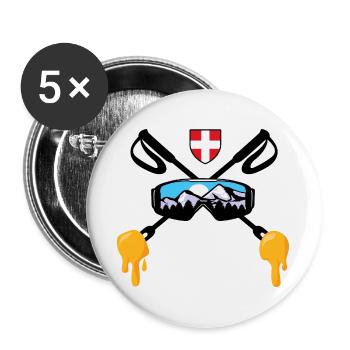 Savoie Ski und Savoyard Fondue Geschenk Haute Savoie - Buttons groß 56 mm (5er Pack) - Weiß - Vorne
