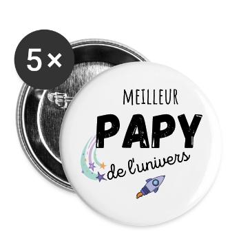 meilleur papy de l'univers cadeau papy - Lot de 5 grands badges (56 mm) - blanc - Devant