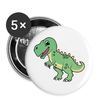 Dinosaurier | T-rex | Tyrannosaurus | süß | Kind - Buttons groß 56 mm (5er Pack) - Weiß - Vorne
