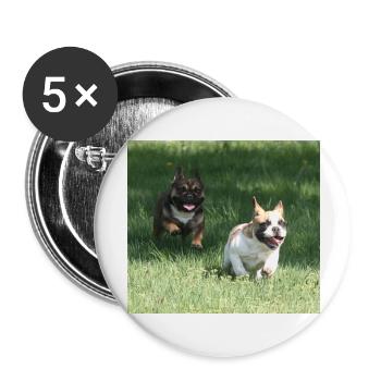 Angel et Wanda nos Français Bulldogs - Lot de 5 grands badges (56 mm) - blanc - Devant