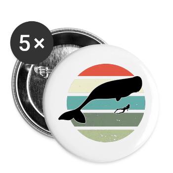 Tauchsport Taucher Dive Scuba Retro Schnorchler - Buttons groß 56 mm (5er Pack) - Weiß - Vorne