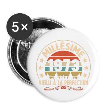 Cadeau Millésime 1973 Vieilli À La Perefection - Lot de 5 grands badges (56 mm) - blanc - Devant