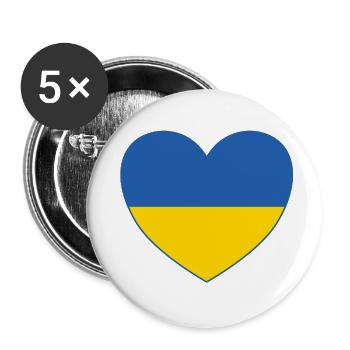 Drapeau de l’Ukraine Coeur - Lot de 5 grands badges (56 mm) - blanc - Devant