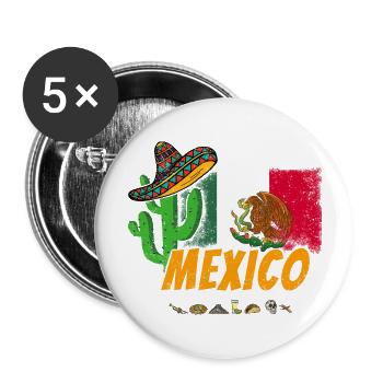 Cactus vintage du Mexique avec drapeau, Sombrero - Lot de 5 grands badges (56 mm) - blanc - Devant