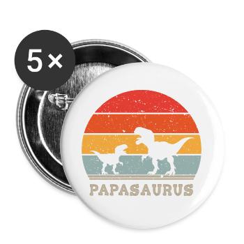 Papasaurus - Großer TRex Kleiner TRex - Vater Kind - Buttons groß 56 mm (5er Pack) - Weiß - Vorne