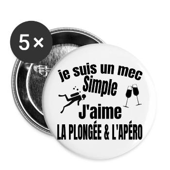 plongée et apéro - Lot de 5 grands badges (56 mm) - blanc - Devant