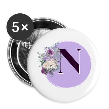 Buchstabe N Blumenkrone - Buttons groß 56 mm (5er Pack) - Weiß - Vorne