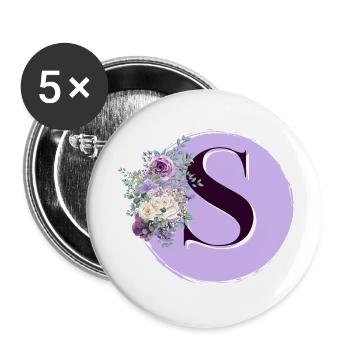 lettre S Couronne de fleurs - Lot de 5 grands badges (56 mm) - blanc - Devant